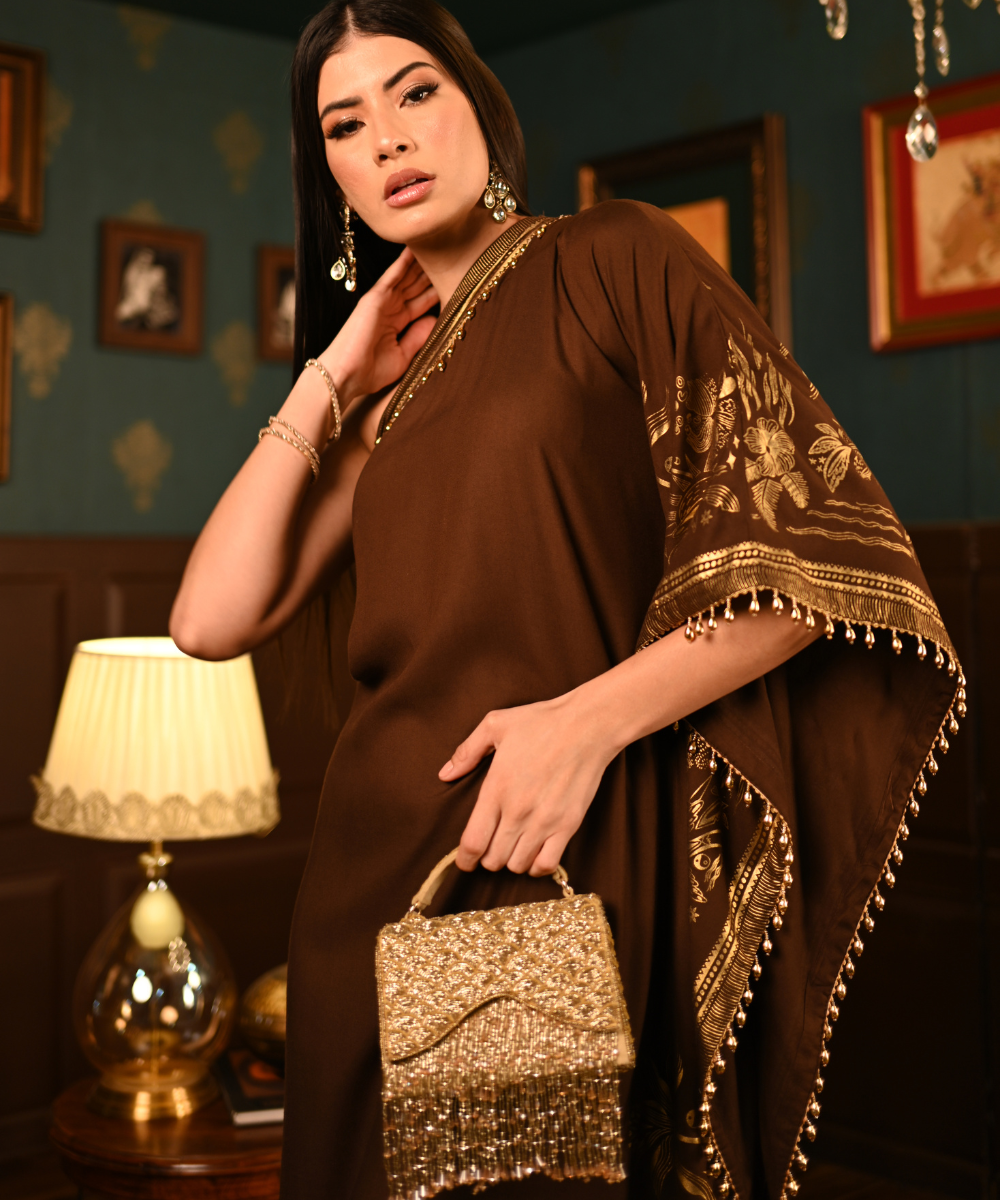 Zora Gold Georgette Handcrafted Box Bag