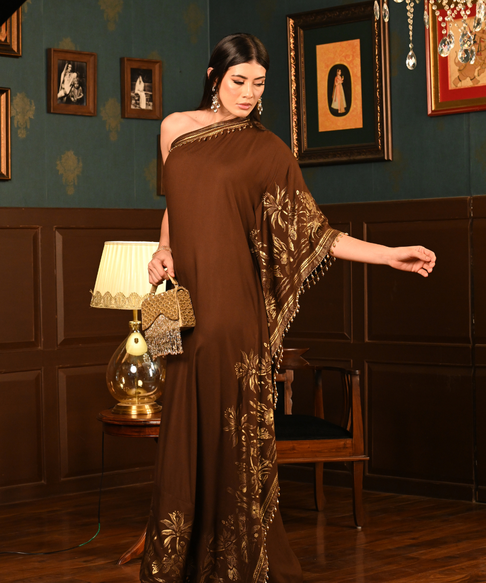 Zora Gold Georgette Handcrafted Box Bag