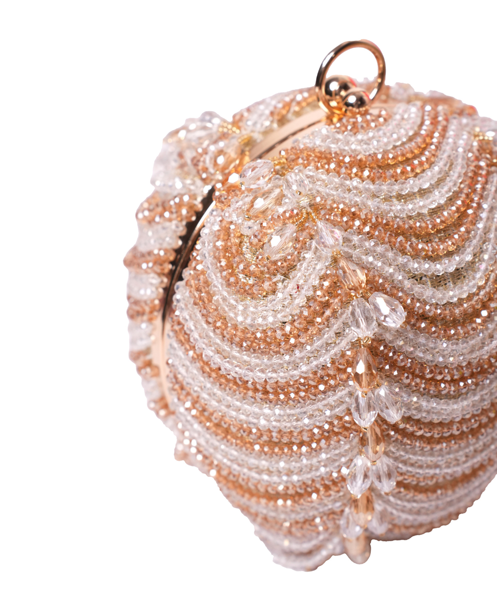 Velora Gold Georgette Embellished Round Bag