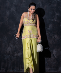 Evara Silver Georgette Embellished Bucket Bag