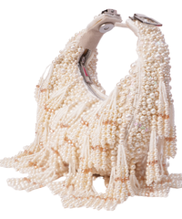 Emma Ivory Suede Pearl Embellished Hobo Bag