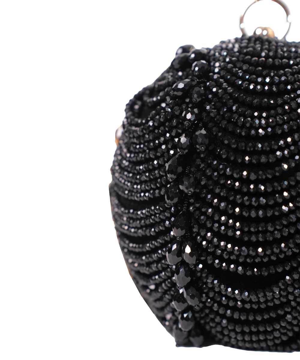 Velora Black Suede Embellished Round Bag