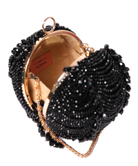 Velora Black Suede Embellished Round Bag