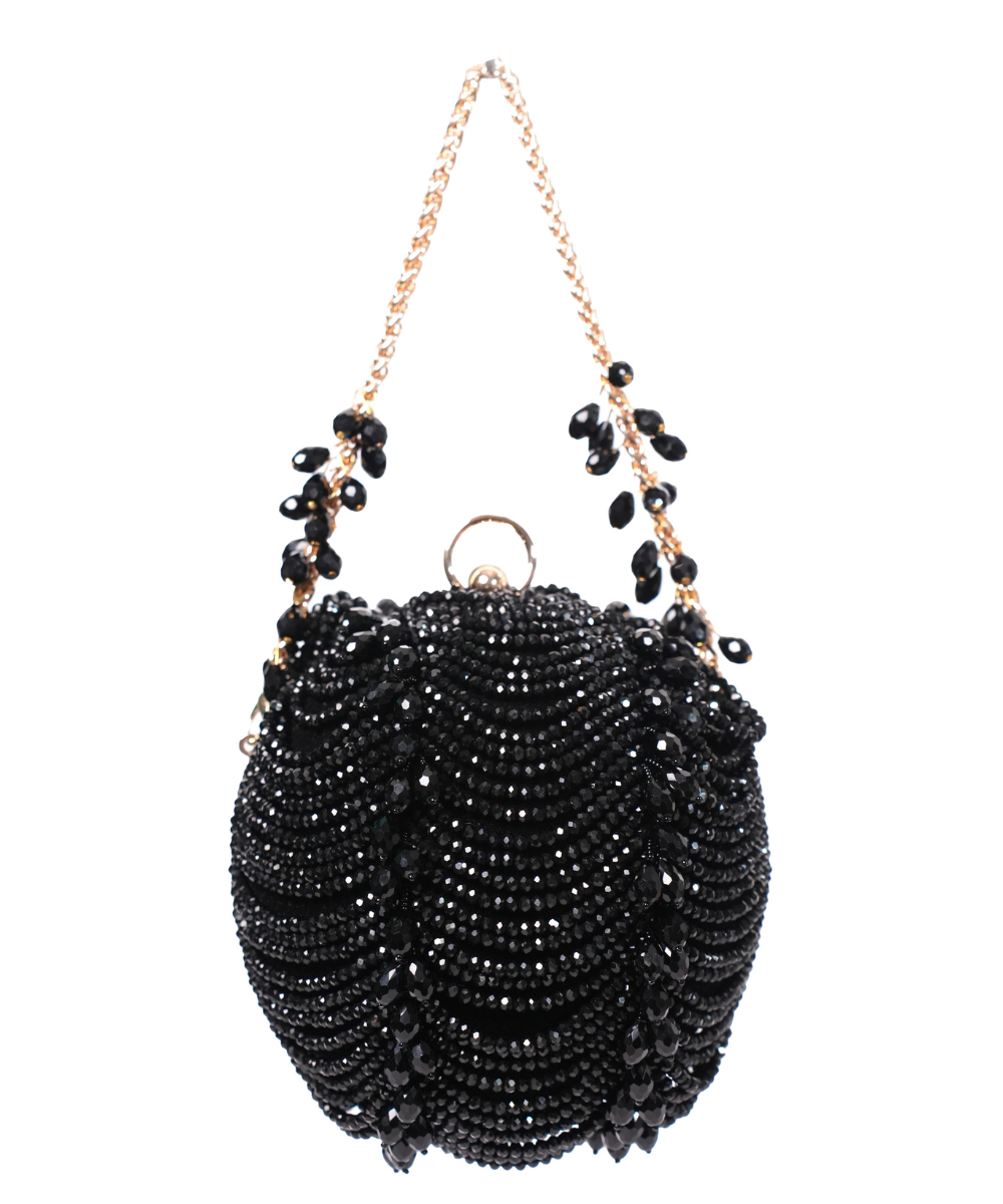 Velora Black Suede Embellished Round Bag