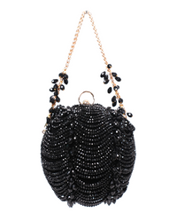 Velora Black Suede Embellished Round Bag