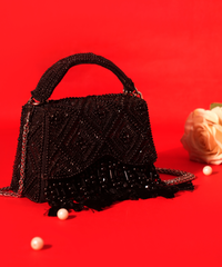 Elara Black Suede Embellished Box Bag