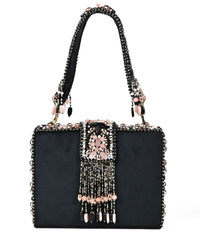 Sara Black Suede Embellished Box Bag