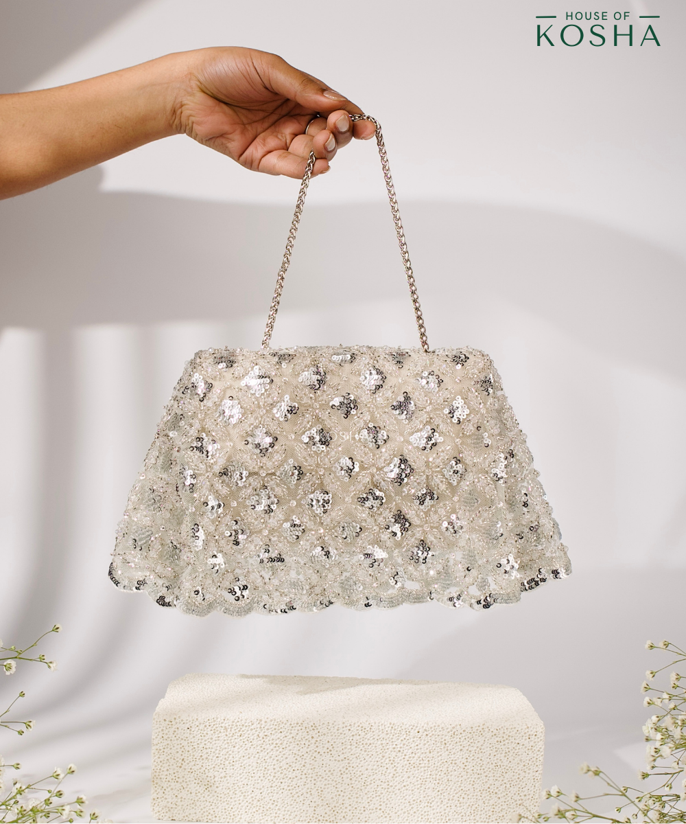 Grace Silver Suede Embellished Clutch