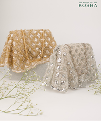 Grace Silver Suede Embellished Clutch