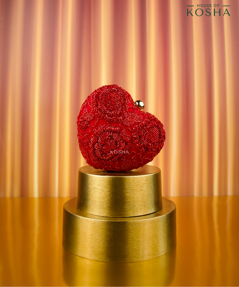 Cora Red Suede Embellished Heart Bag