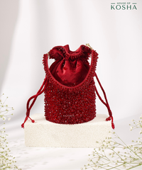 Zaria Maroon Suede Crystal Embellished Bucket Bag