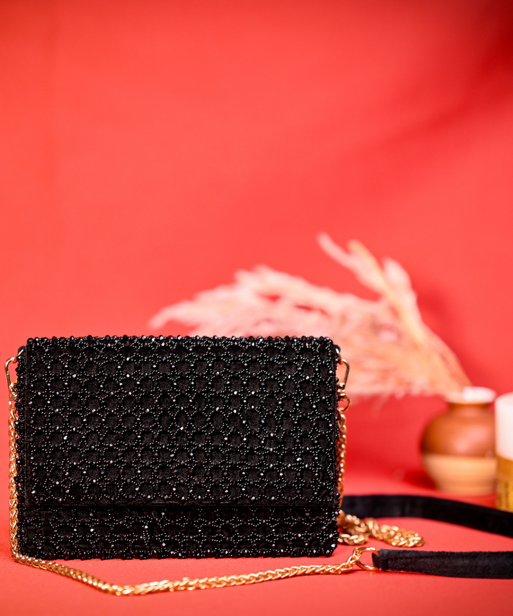 Cathy Black Suede Handcrafted Clutch