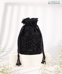 Zaria Black Suede Crystal Embellished Bucket Bag