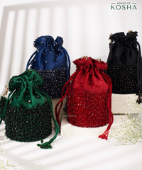 Zaria Black Suede Crystal Embellished Bucket Bag