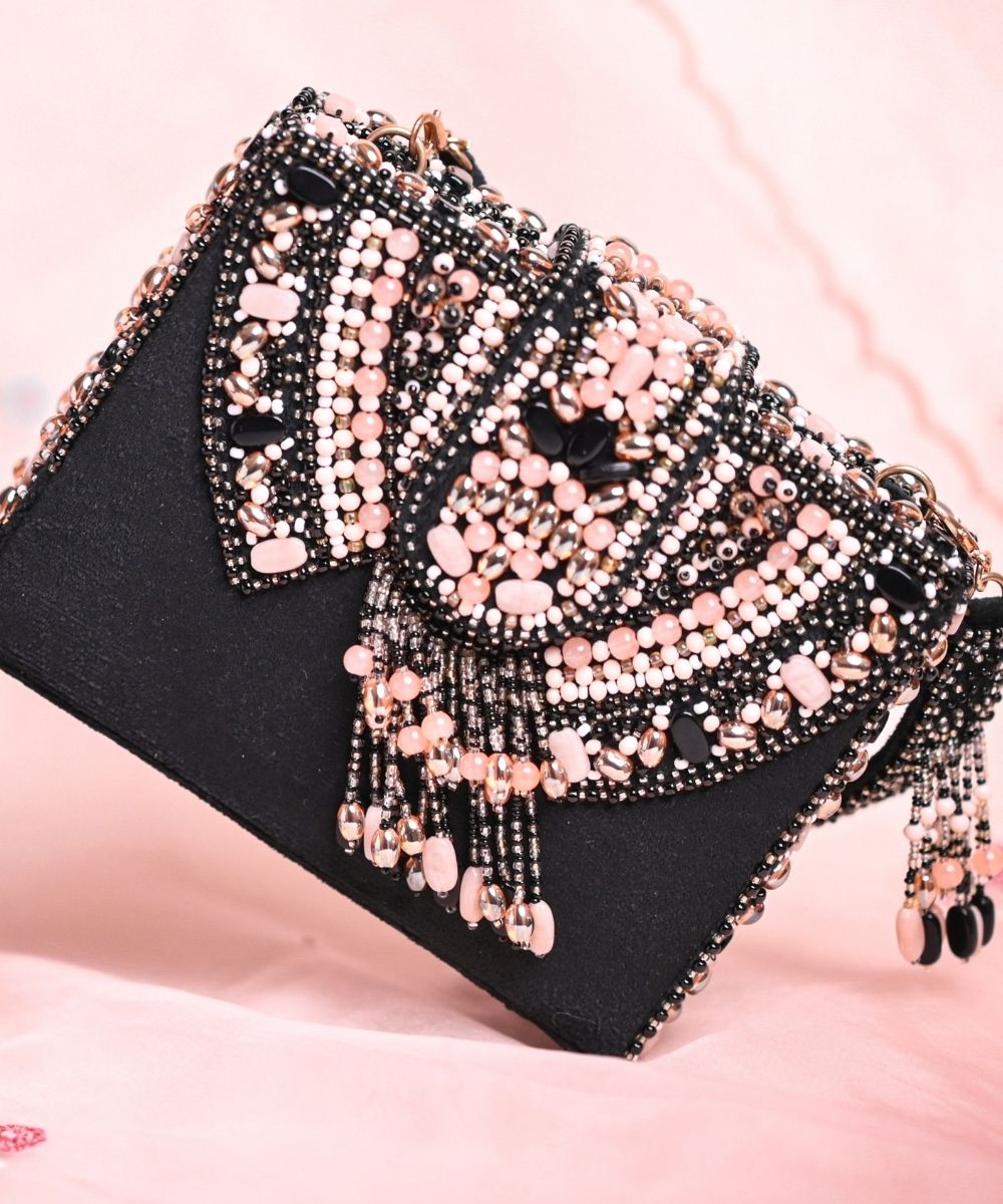 Sara Black Suede Embellished Box Bag