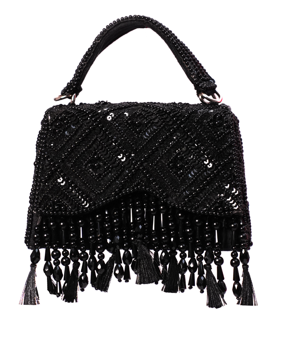 Elara Black Suede Embellished Box Bag