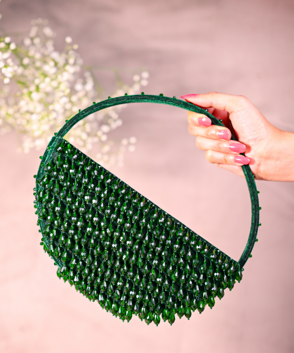 Clara Green Suede Embellished Hand Bag