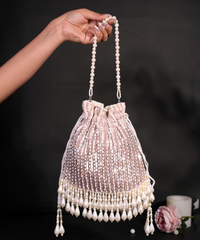 Aurelia Pink Suede Embellished Potli
