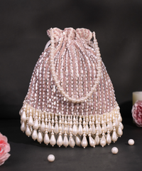 Aurelia Pink Suede Embellished Potli