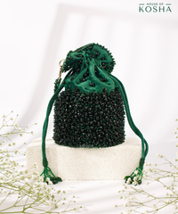 Zaria Green Suede Crystal Embellished Bucket Bag