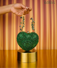 Cora Green Suede Embellished Heart Bag