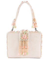 Sara Ivory Suede Embellished Box Bag