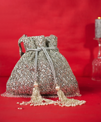 Sitara Silver Suede Sequin Embellished Potli