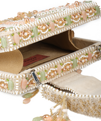 Sara Ivory Suede Embellished Box Bag