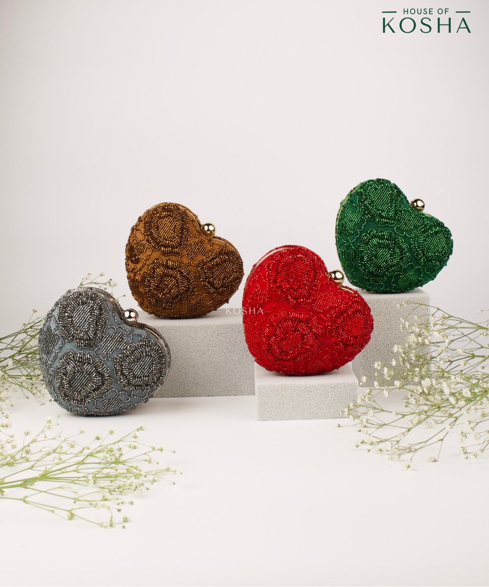 Cora Green Suede Embellished Heart Bag