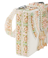 Sara Ivory Suede Embellished Box Bag