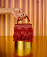 Bushra Red Suede Handcrafted Box Bag