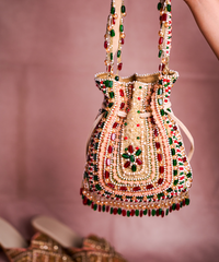 Aiza Multicolor Suede Embellished Potli