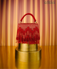 Bushra Red Suede Handcrafted Box Bag