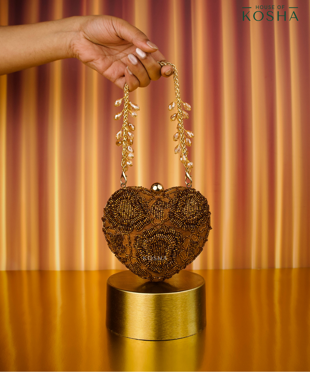 Cora Copper Suede Embellished Heart Bag
