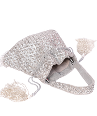 Sitara Silver Suede Sequin Embellished Potli