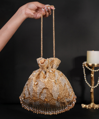 Sunheri Gold and Silver Georgette Embellished Potli