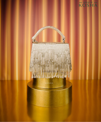 Bushra Silver Suede Handcrafted Box Bag