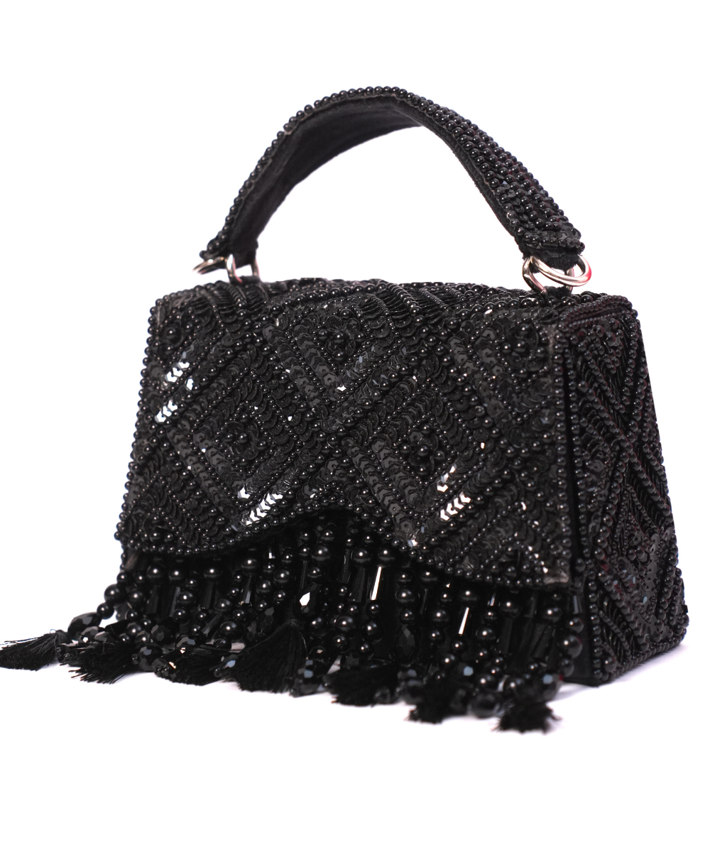 Elara Black Suede Embellished Box Bag
