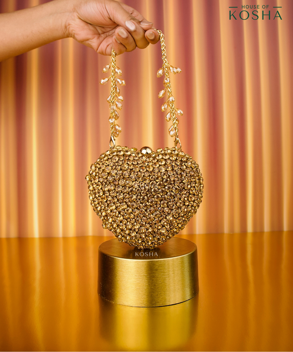 Lola Gold Suede Embellished Heart Bag