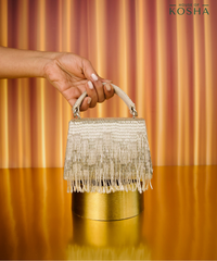 Bushra Silver Suede Handcrafted Box Bag