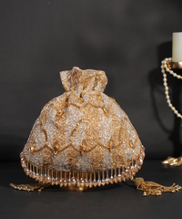 Sunheri Gold and Silver Georgette Embellished Potli