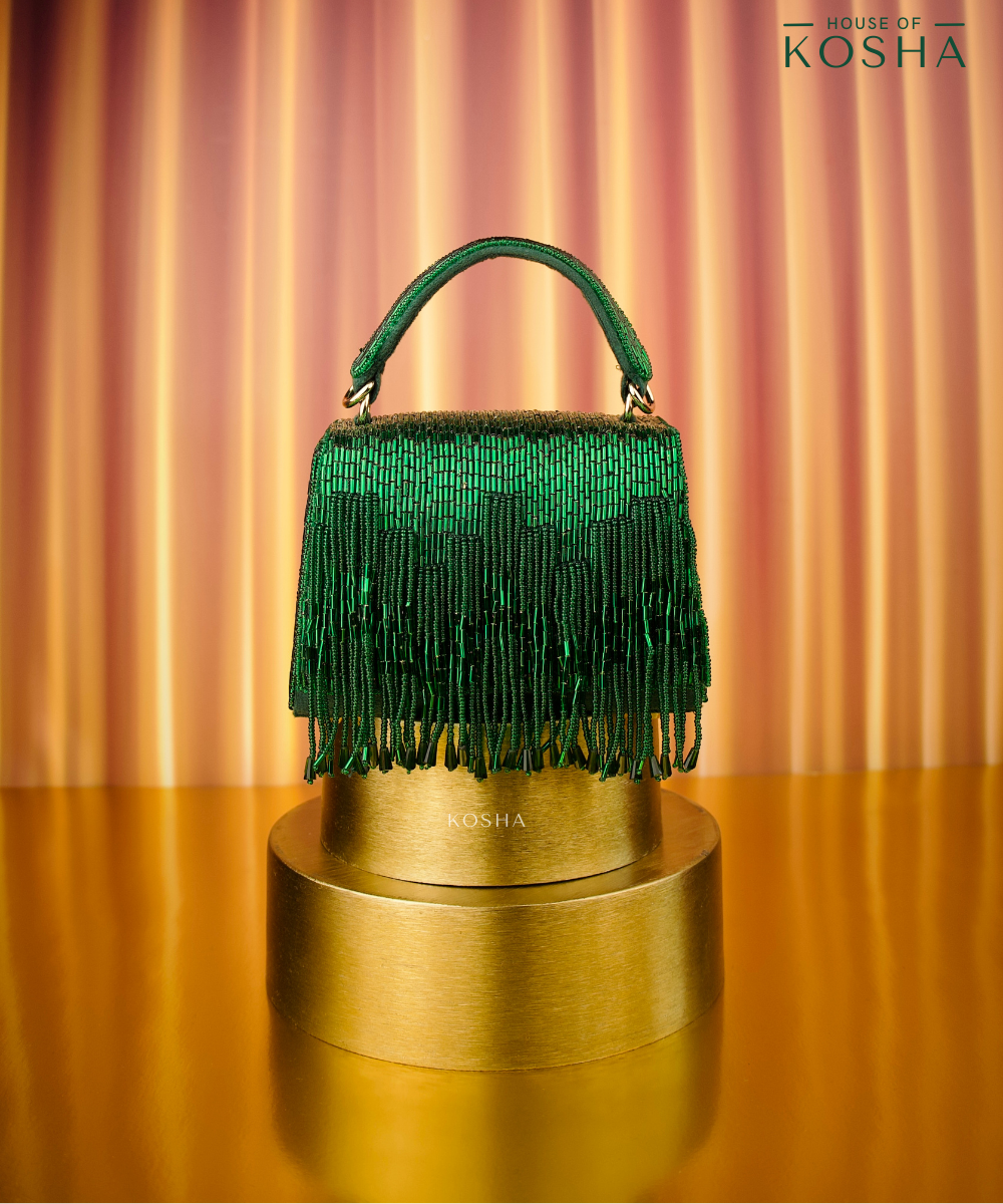 Bushra Green Suede Handcrafted Box Bag