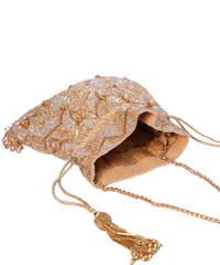 Sunheri Gold and Silver Georgette Embellished Potli