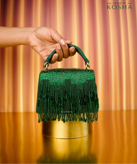 Bushra Green Suede Handcrafted Box Bag
