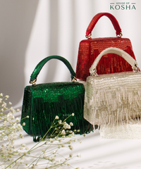 Bushra Green Suede Handcrafted Box Bag