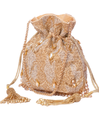 Sunheri Gold and Silver Georgette Embellished Potli