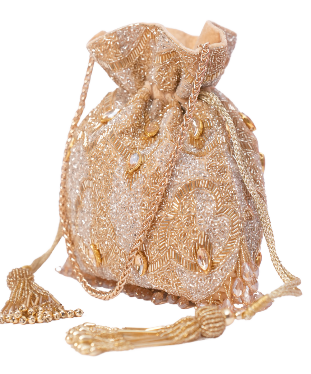 Sunheri Gold and Silver Georgette Embellished Potli