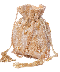 Sunheri Gold and Silver Georgette Embellished Potli
