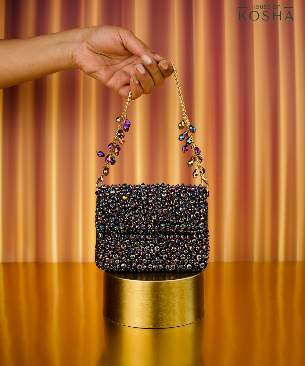 Kiyara Metallic Suede Crystal Embellished Mini Bag