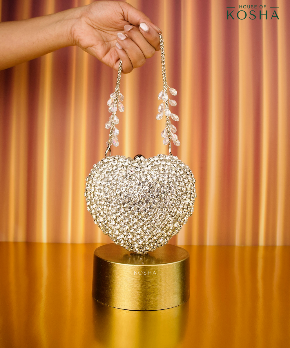 Lola Silver Suede Embellished Heart Bag